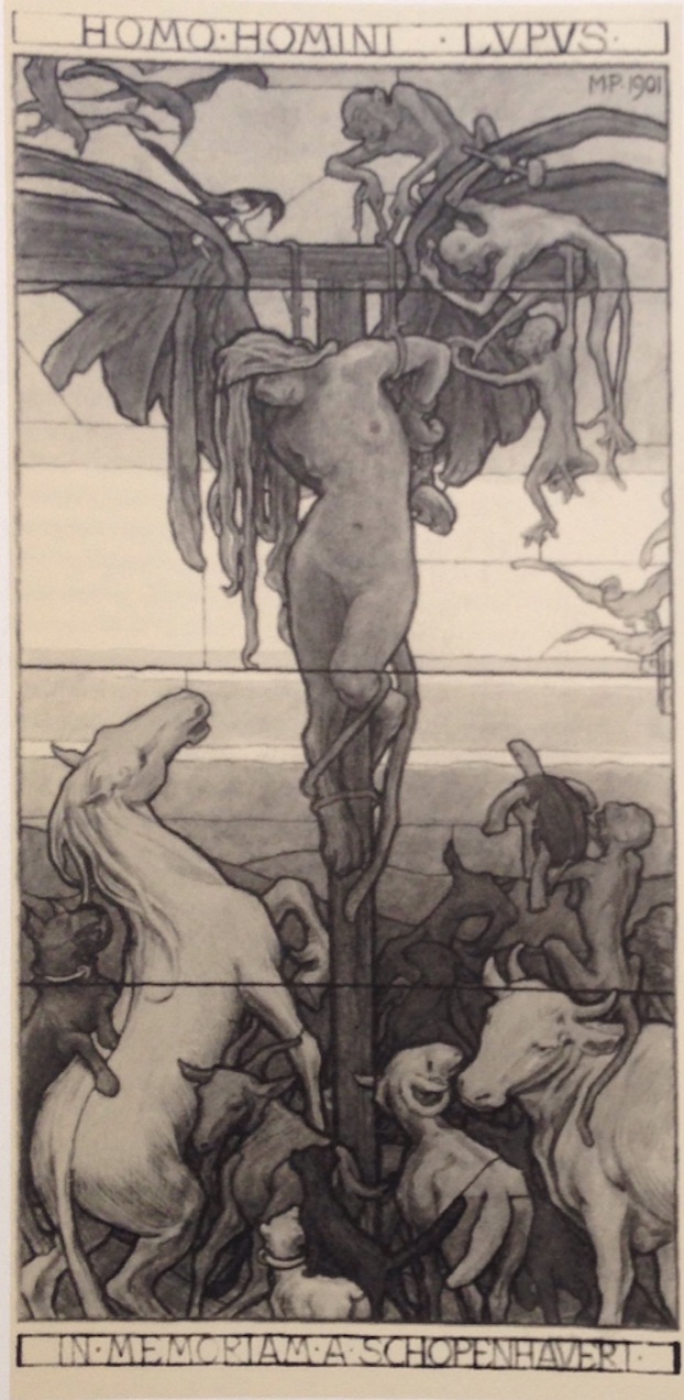M. Pirner, "Homo homini lupus - In memoriam A. Schopenhauer", 1901, Galerie nationale de Prague